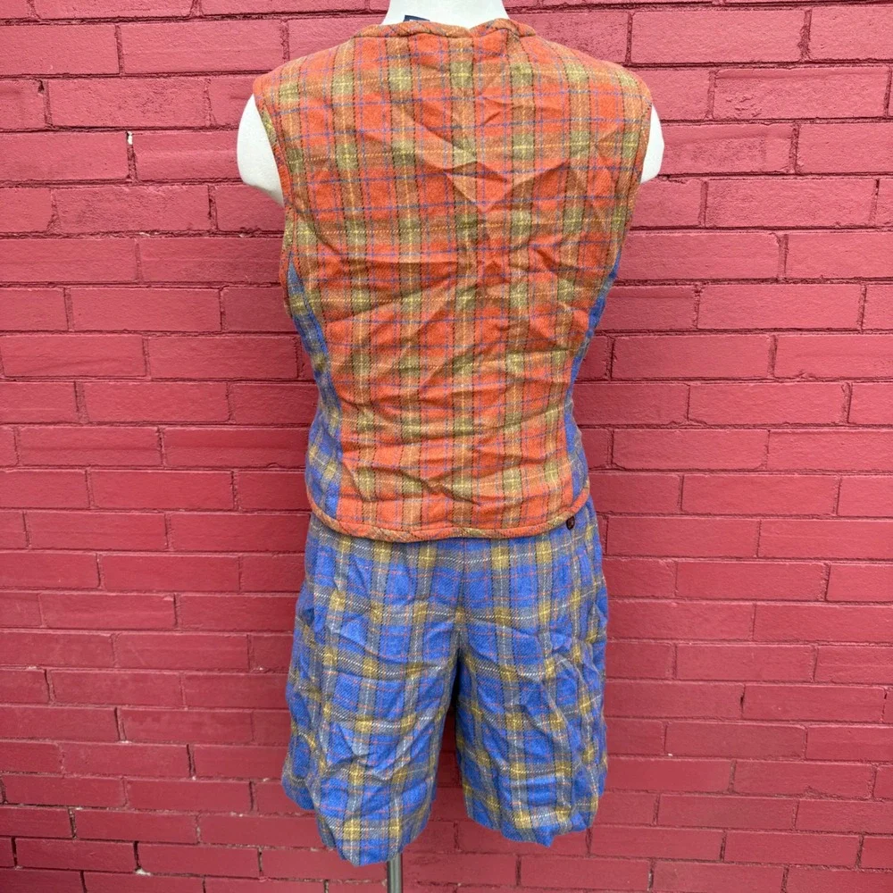 Vintage 80s Liz‎ Claiborne Liz Sport Plaid Wool Blend Vest & Shorts Set Tratan - Picture 5 of 10